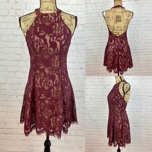 Do+Be Burgandy Lace Open Back Dress